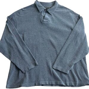 Vintage Structure Long Sleeve Polo Shirt‎ L Gray Textured Knit 100% Cotton